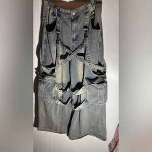 Rowme Japanese brand  wide leg Denim Overall Skirt with Straps